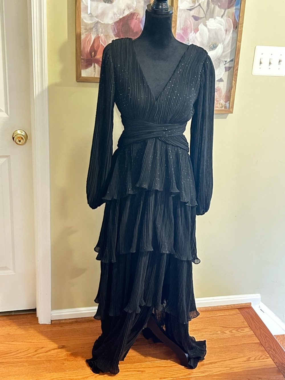 Astr Black Tiered Long-Sleeve Maxi Dress